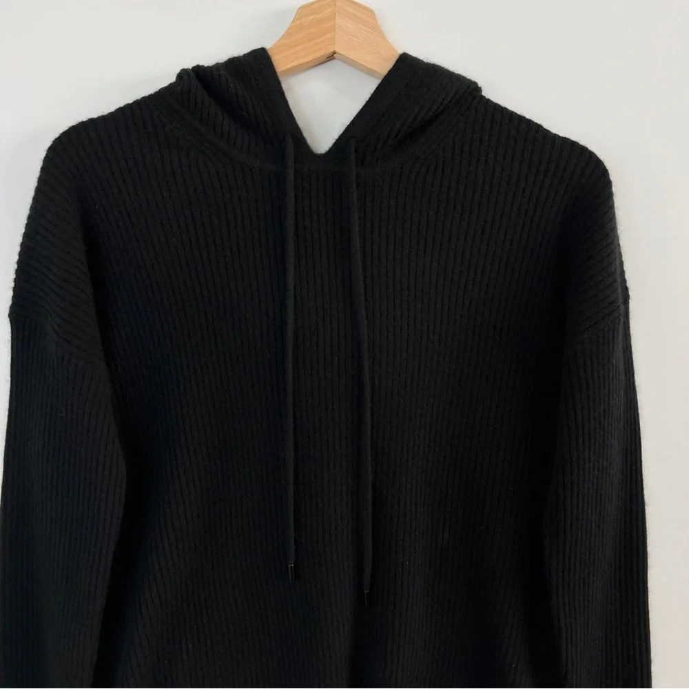 NWT Naadam Luxe Cashmere Ribbed Hoodie Pullover Sweater Black XS - Picture 2 of 11